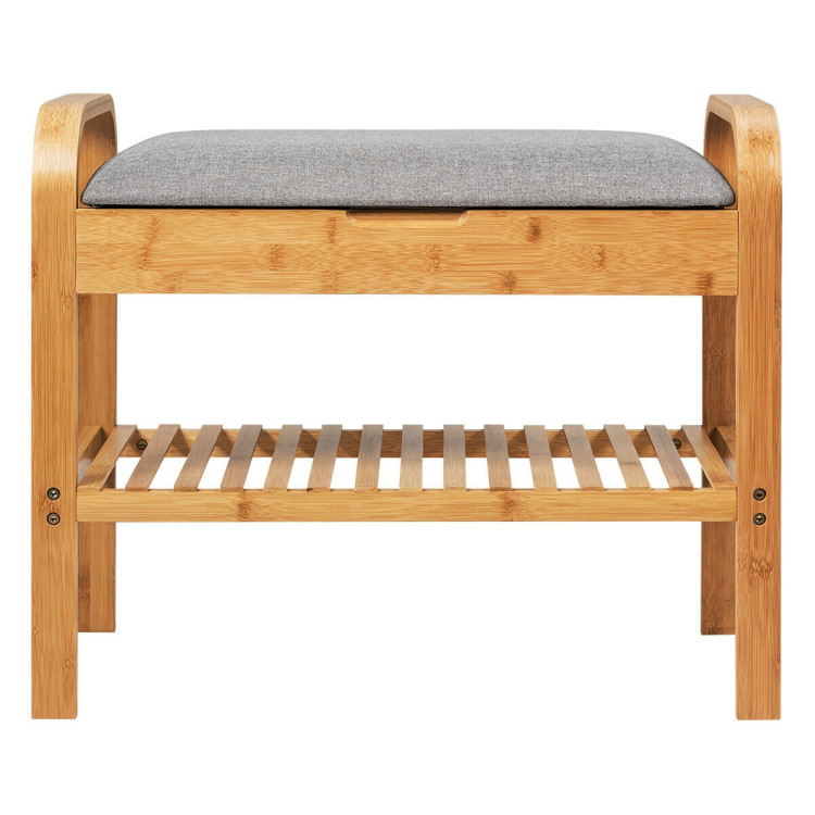 Shoe Rack Bench Bamboo with Storage Shelf -NaturalCostway Gallery View 7 of 12