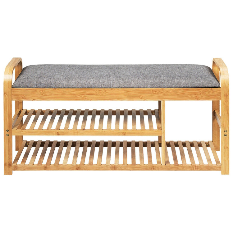 Entryway 3-Tier Bamboo Shoe Rack Bench with Cushion - Costway