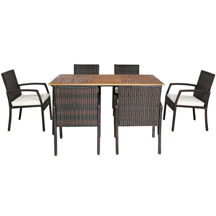 7PCS Patio Rattan Cushioned Dining Set with Umbrella HoleCostway Gallery View 3 of 12