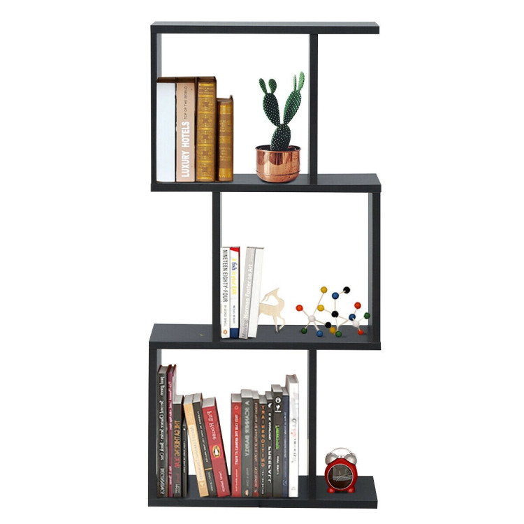 2/3/4 Tiers Wooden S-Shaped Bookcase for Living Room Bedroom Office-3-TierCostway Gallery View 7 of 12