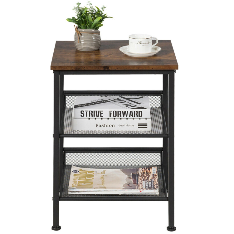 3-Tier Industrial End Table with Mesh Shelves and Adjustable ShelvesCostway Gallery View 10 of 12