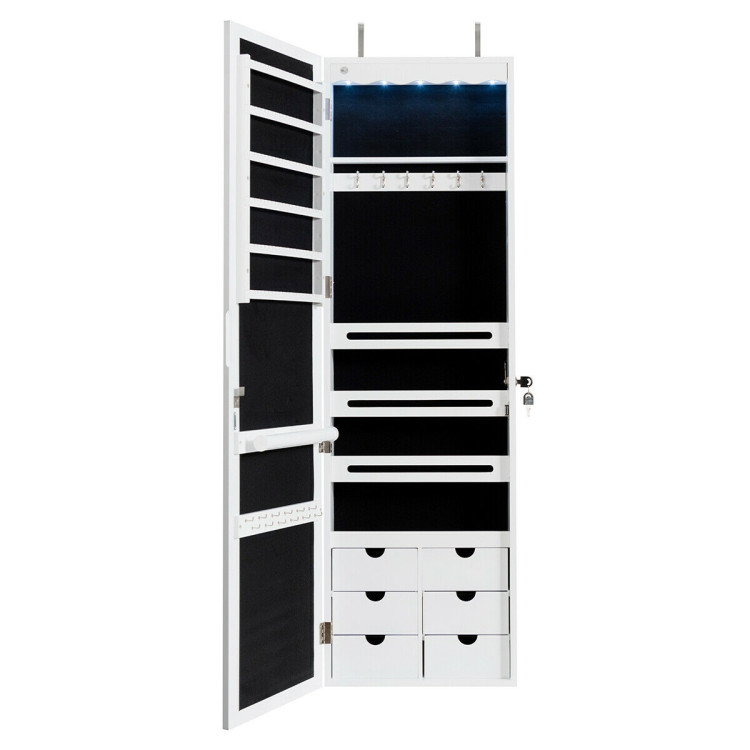 5 LEDs Lockable Mirror Jewelry Cabinet Armoire with 6 Drawers-WhiteCostway Gallery View 4 of 12