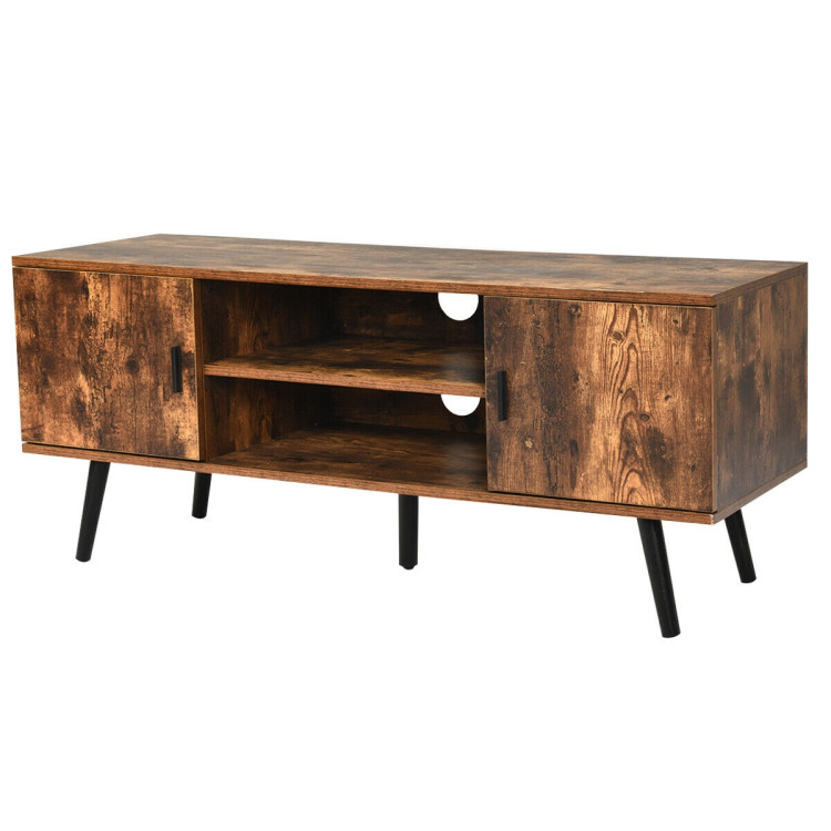 Industrial TV Stand with Storage Cabinets-Rustic BrownCostway Gallery View 3 of 12