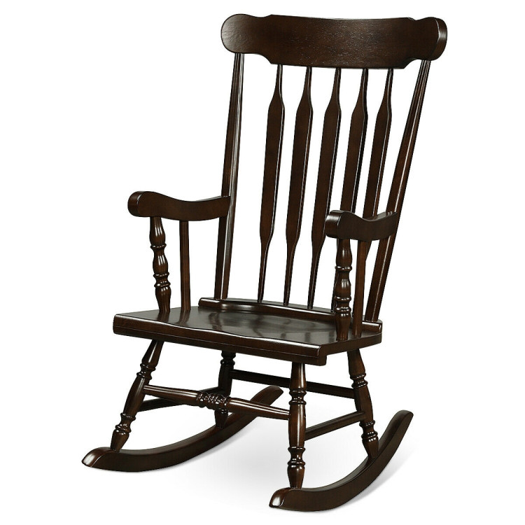 Rocking Chair with Solid Wooden Frame for Garden and Patio-BrownCostway Gallery View 4 of 12