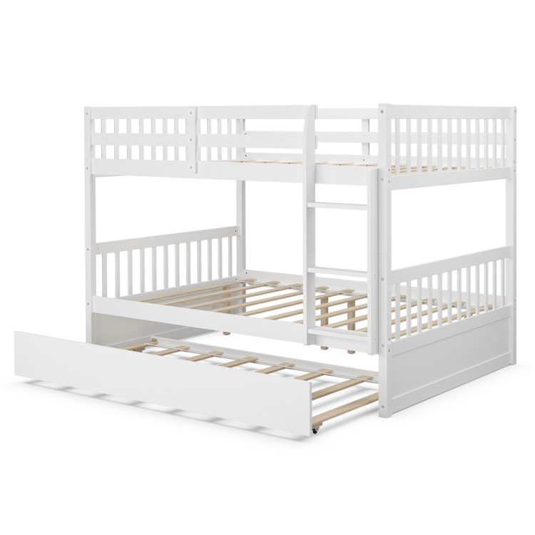 Full over Full Bunk Bed Platform Wood Bed with Ladder-WhiteCostway Gallery View 12 of 12