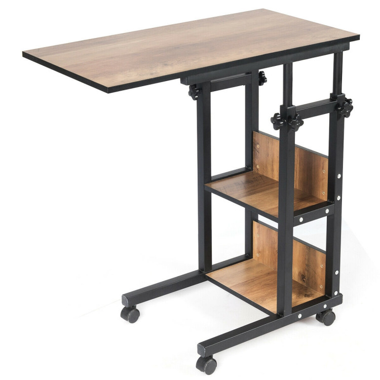 C-Shape Mobile Snack End Table with Storage ShelvesCostway Gallery View 7 of 12