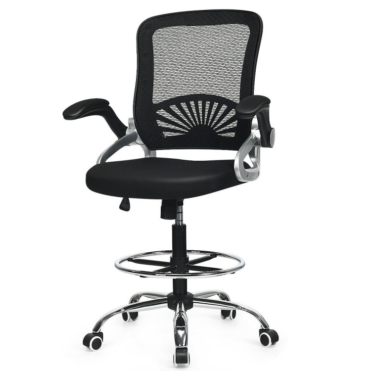 Adjustable Height Flip-Up Mesh Drafting Chair with Lumbar SupportCostway Gallery View 4 of 12