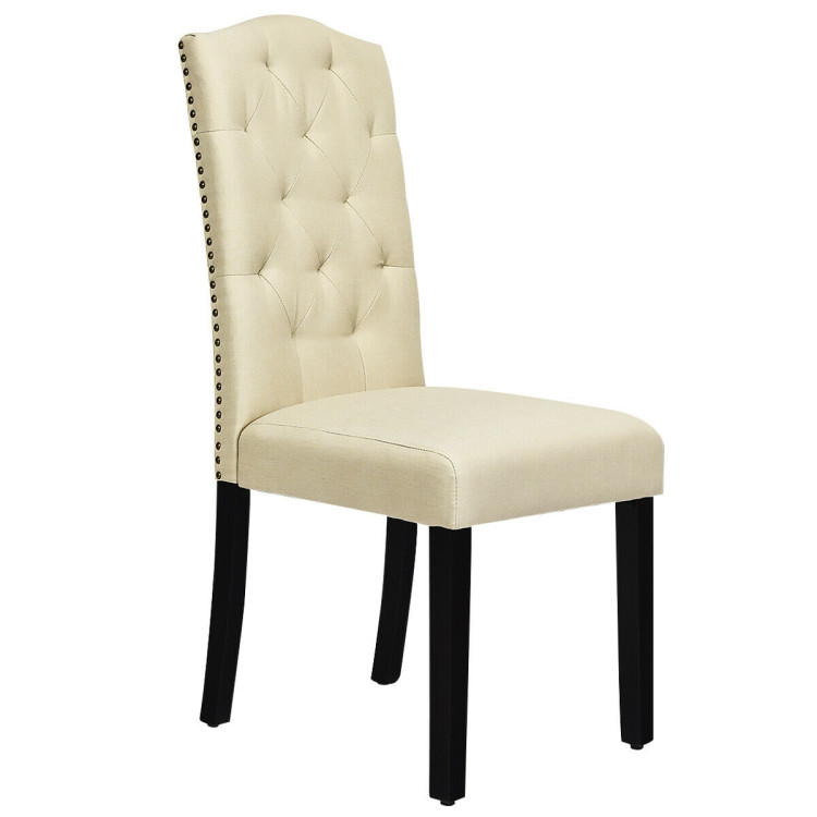 Set of 2 Tufted Upholstered Dining Chairs-BeigeCostway Gallery View 9 of 12