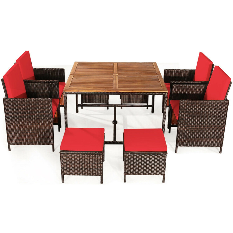 9 Pieces Patio Rattan Dining Cushioned Chairs Set-RedCostway Gallery View 3 of 11