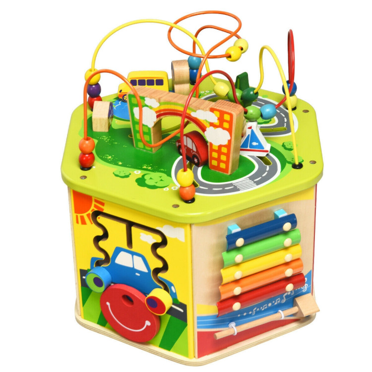 7-in-1 Wooden Activity Cube ToyCostway Gallery View 1 of 12