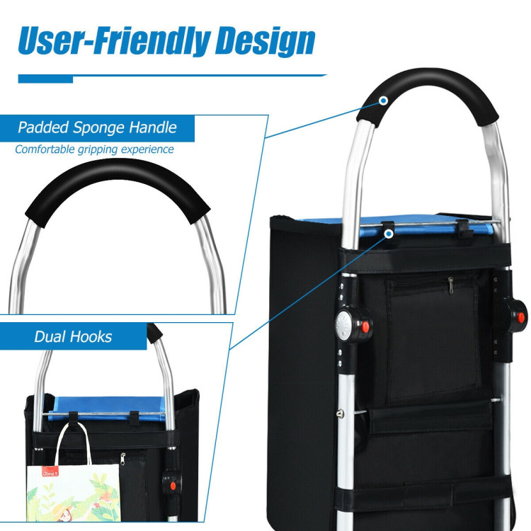 Folding Utility Shopping Trolley with Removable Bag-BlueCostway Gallery View 13 of 14
