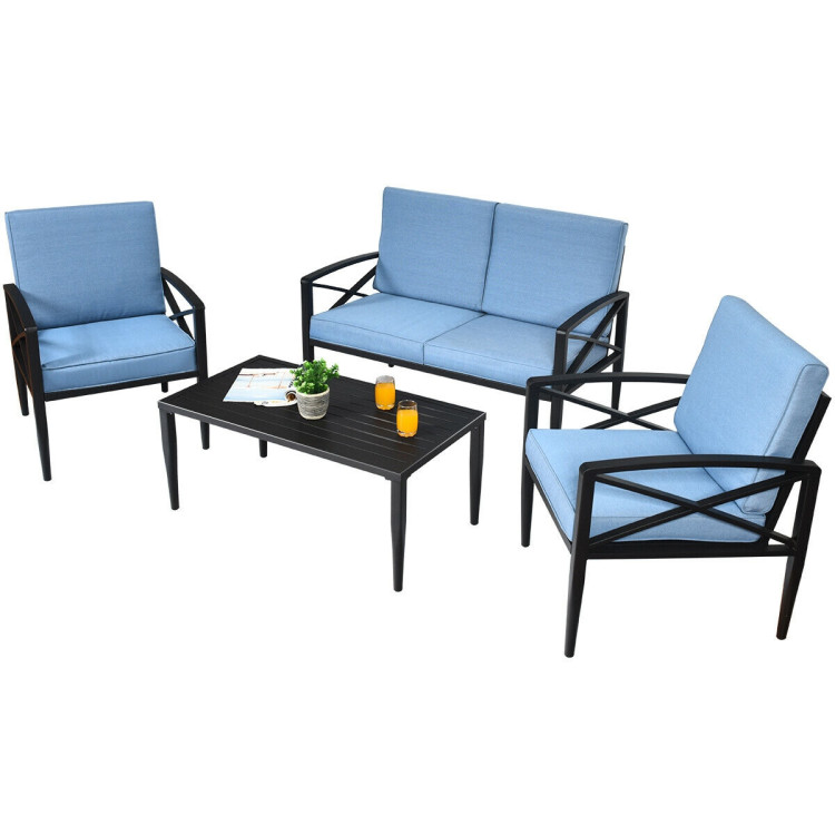 4 Pieces Patio Furniture Set Aluminum Frame Cushioned SofaCostway Gallery View 8 of 12