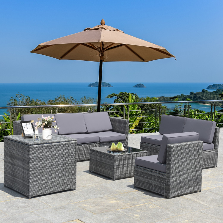 8 Pieces Wicker Sofa Rattan Dining Set Patio Furniture with Storage Table-GrayCostway Gallery View 1 of 10
