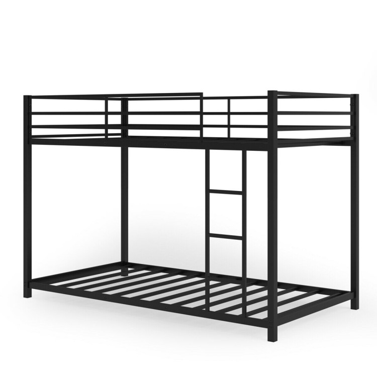 Metal Bunk Bed Frame Twin Over Twin with Safety Guard Rails and Side Ladder - Gallery View 12 of 13