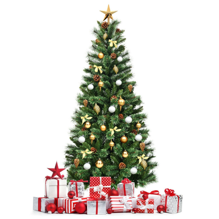 7 Feet Premium Hinged Artificial Christmas Tree with Pine ConesCostway Gallery View 8 of 12