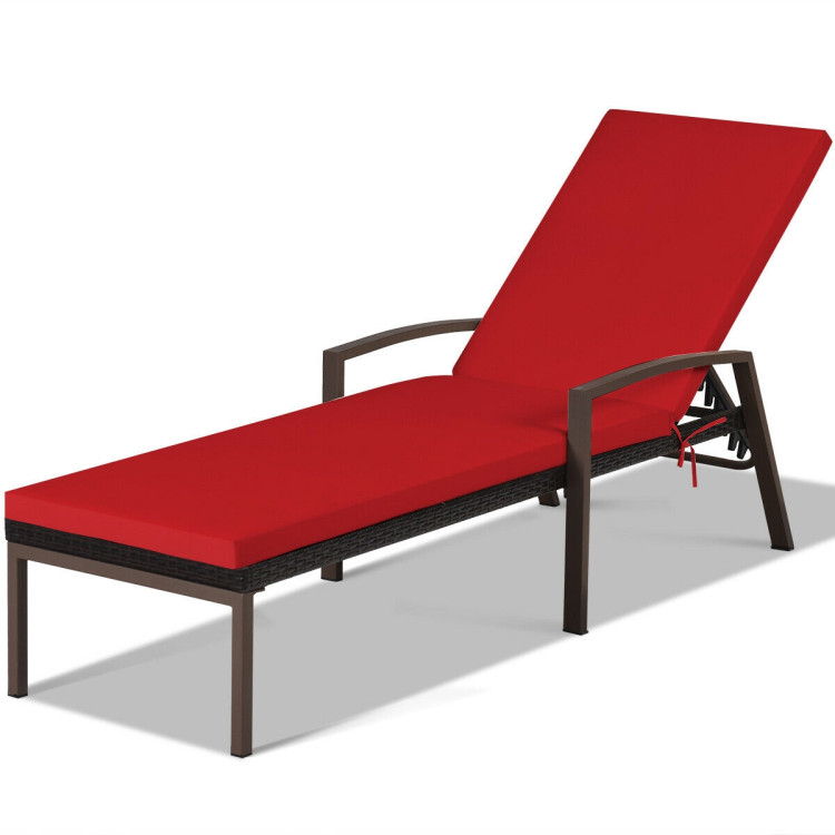 2 Pieces Patio Rattan Adjustable Back Lounge Chair with Armrest and Removable Cushions-RedCostway Gallery View 10 of 12