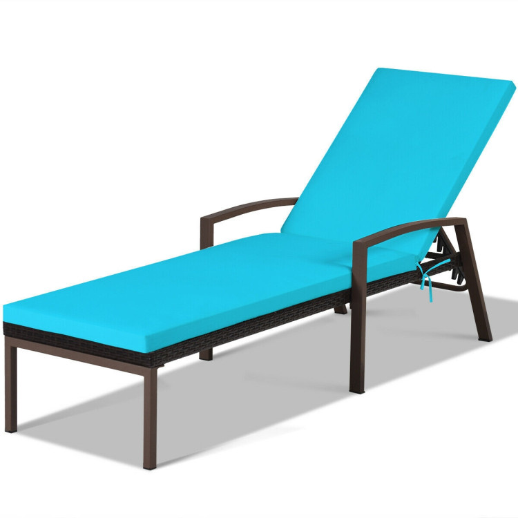 2 Pieces Patio Rattan Reclining Chaise Lounge Chair with Cushion