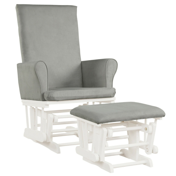 Baby Nursery Relax Rocker Rocking Chair Glider and Ottoman Cushion Set-GrayCostway Gallery View 3 of 11