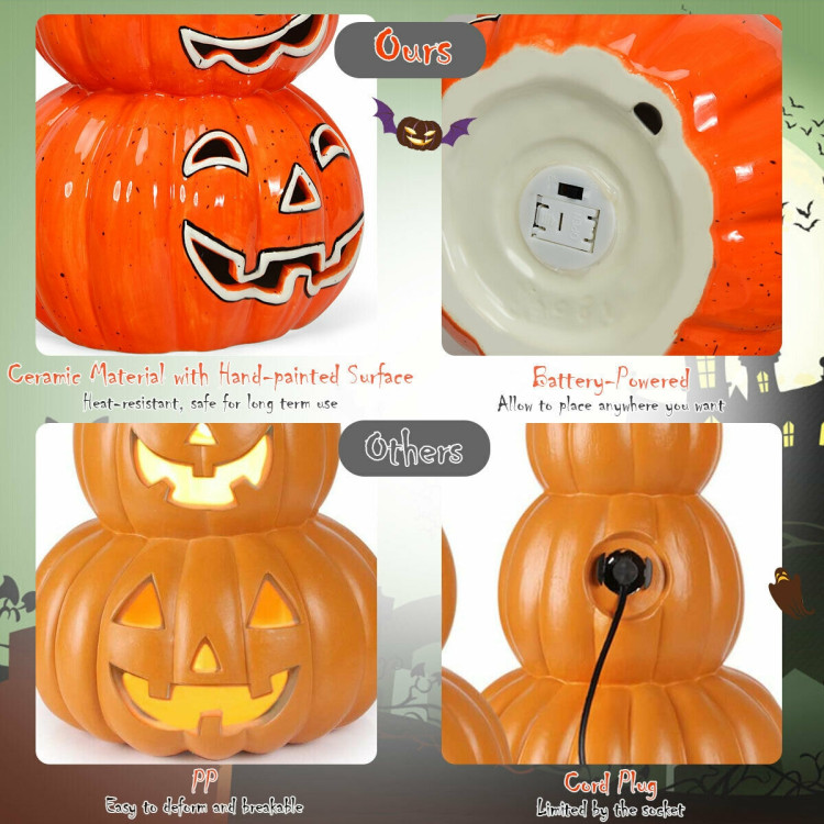 Halloween 3-Tier Color-Changing Lighted Ceramic Pumpkin LanternCostway Gallery View 10 of 12