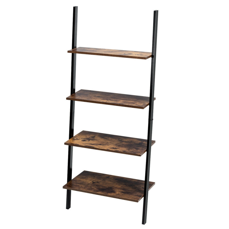 Multipurpose 4-Tier Industrial Leaning Wall Bookcase with Metal Frame-BrownCostway Gallery View 1 of 12