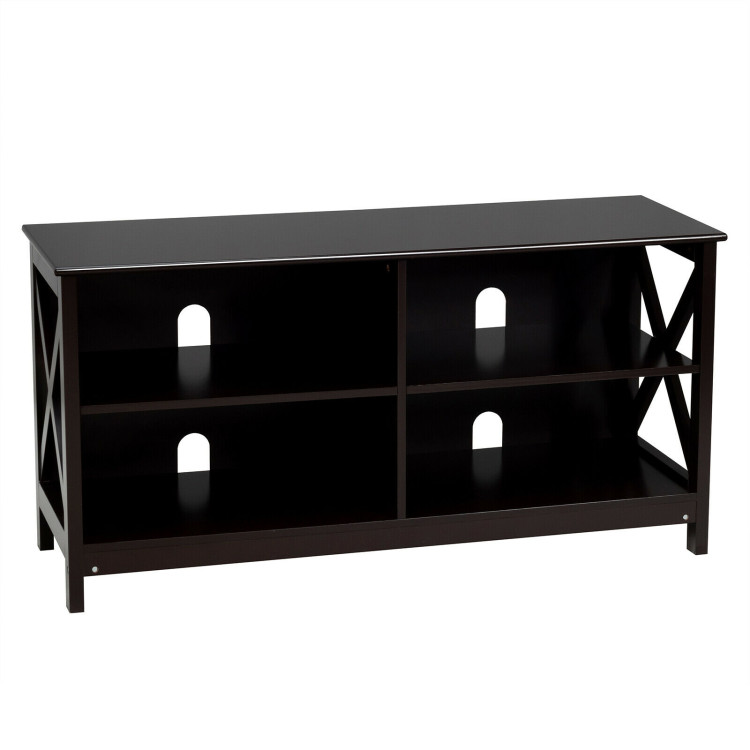 Wooden TV Stand Entertainment for TVs up to 55 Inch with X-Shaped Frame-BrownCostway Gallery View 1 of 12