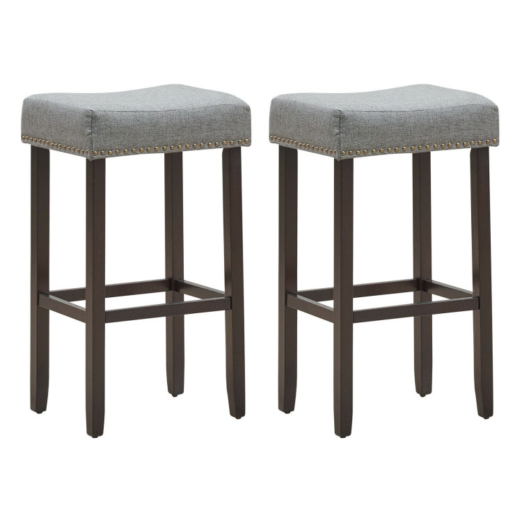 Set of 2 Nailhead Saddle Bar Stools 29 Inch Height-GrayCostway Gallery View 1 of 12