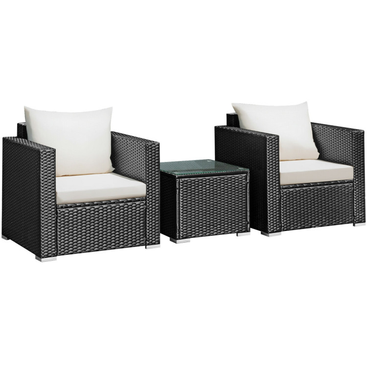3 Pieces Patio wicker Furniture Set with Cushion-WhiteCostway Gallery View 1 of 12