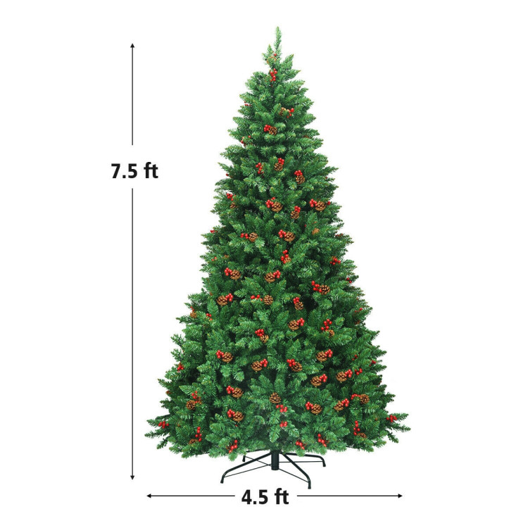 7.5 Feet Pre-lit Hinged Christmas Tree with 550 LED Lights and Sturdy Metal StandCostway Gallery View 4 of 12