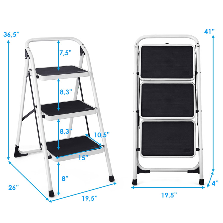 Folding 3-Step Ladder with Handgrip and Anti-Slip PlatformCostway Gallery View 4 of 11