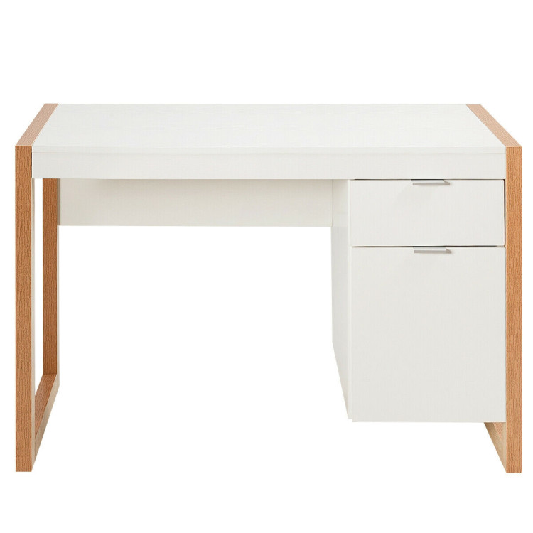 Modern Computer Desk Study Table Writing Workstation with Cabinet and Drawer-WhiteCostway Gallery View 8 of 12