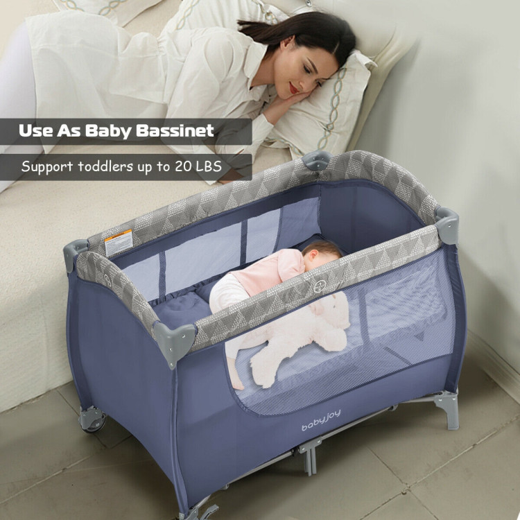 Foldable Safety  Baby Playard for Toddler Infant with Changing Station-GrayCostway Gallery View 7 of 12