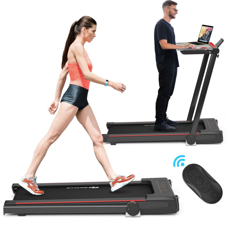 2.25 HP 3-in-1 Folding Treadmill with Table Speaker Remote Control-BlackCostway Gallery View 6 of 13