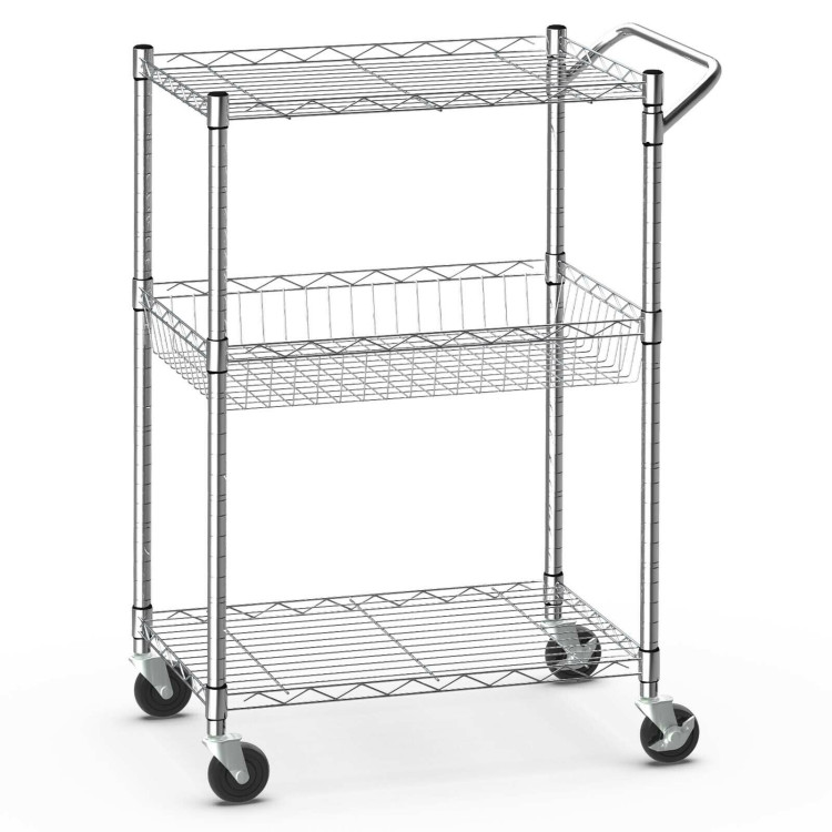 3-Tier Rolling Utility Cart with Handle Bar and Adjustable ShelvesCostway Gallery View 1 of 12