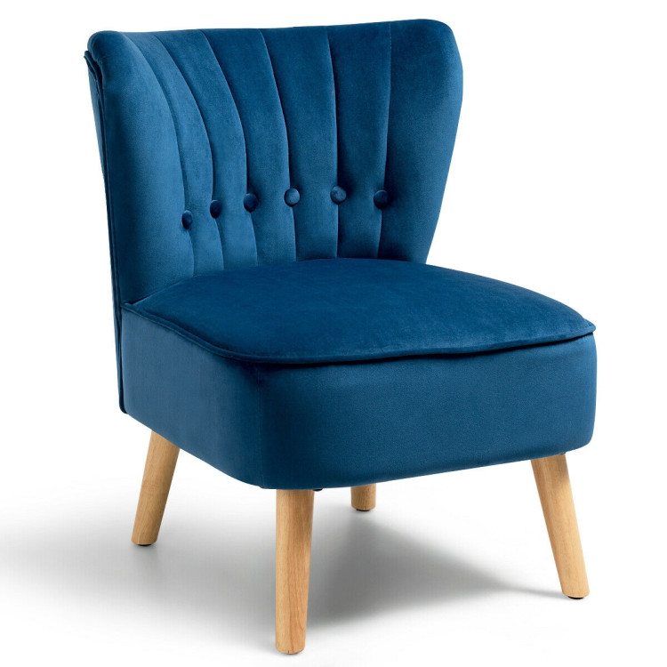 Armless Accent Chair Tufted Velvet Leisure Chair-BlueCostway Gallery View 7 of 12