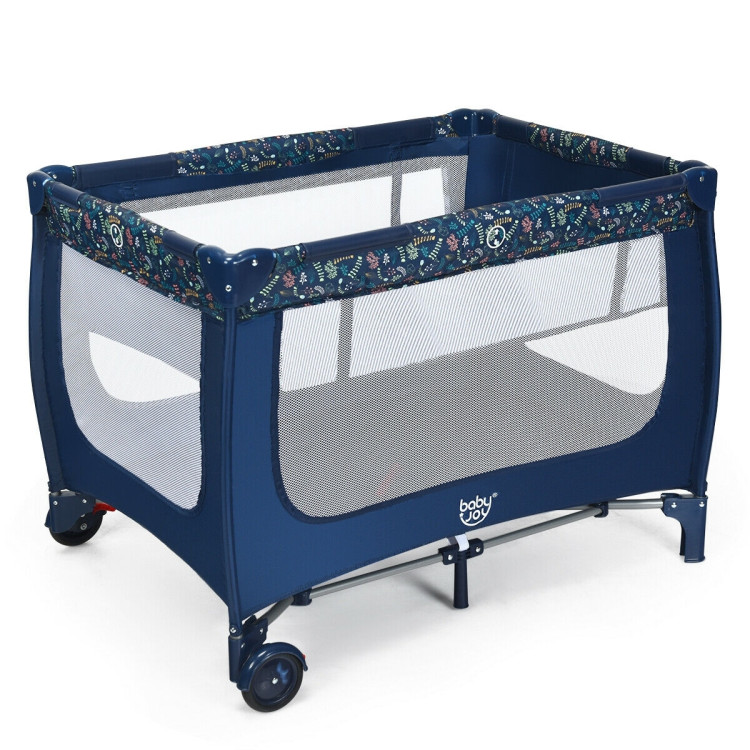 Portable Baby Playpen with Mattress Foldable Design-BlueCostway Gallery View 2 of 12