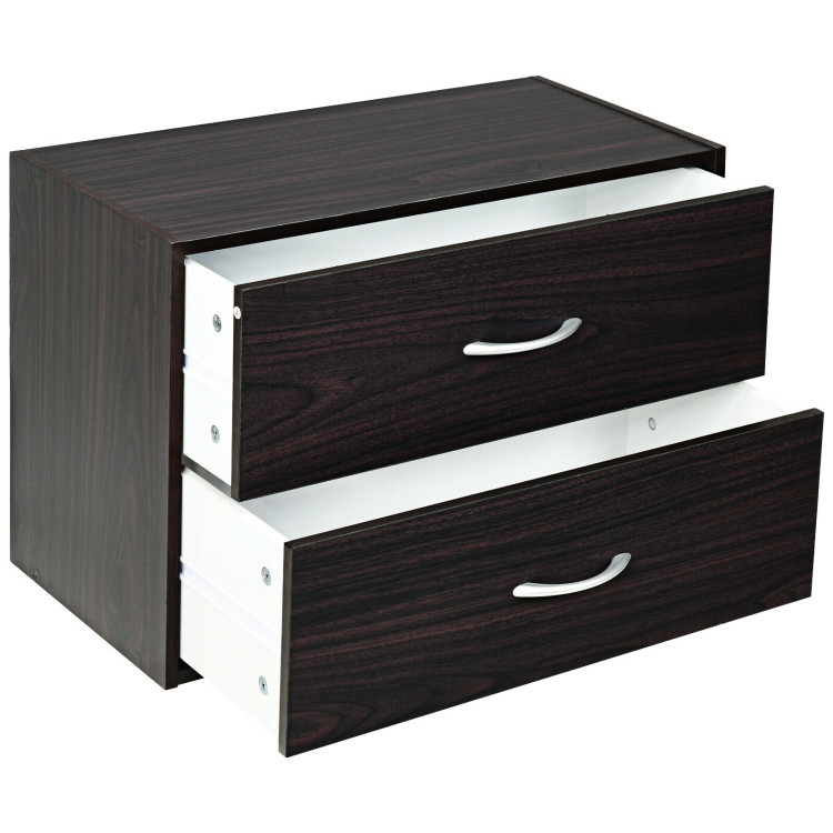 2-Drawer Stackable Horizontal Storage Cabinet Dresser Chest with Handles-EspressoCostway Gallery View 6 of 12