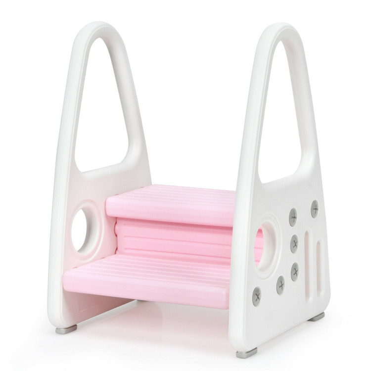 Kids Step Stool Learning Helper with Armrest for Kitchen Toilet Potty Training-PinkCostway Gallery View 4 of 13