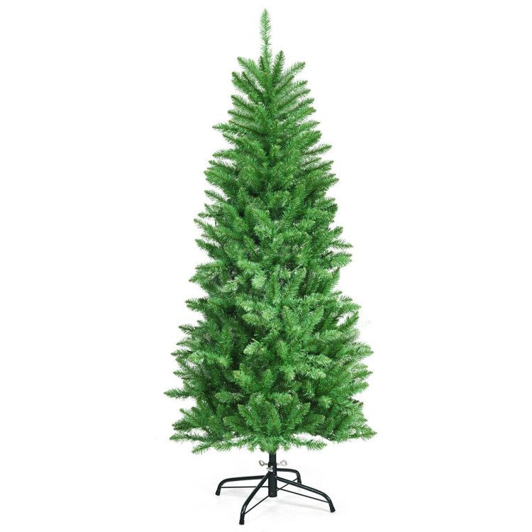 5 Feet PVC Hinged Pre-lit Artificial Fir Pencil Christmas Tree with 150 Warm White UL-listed Lights-5 ftCostway Gallery View 3 of 11