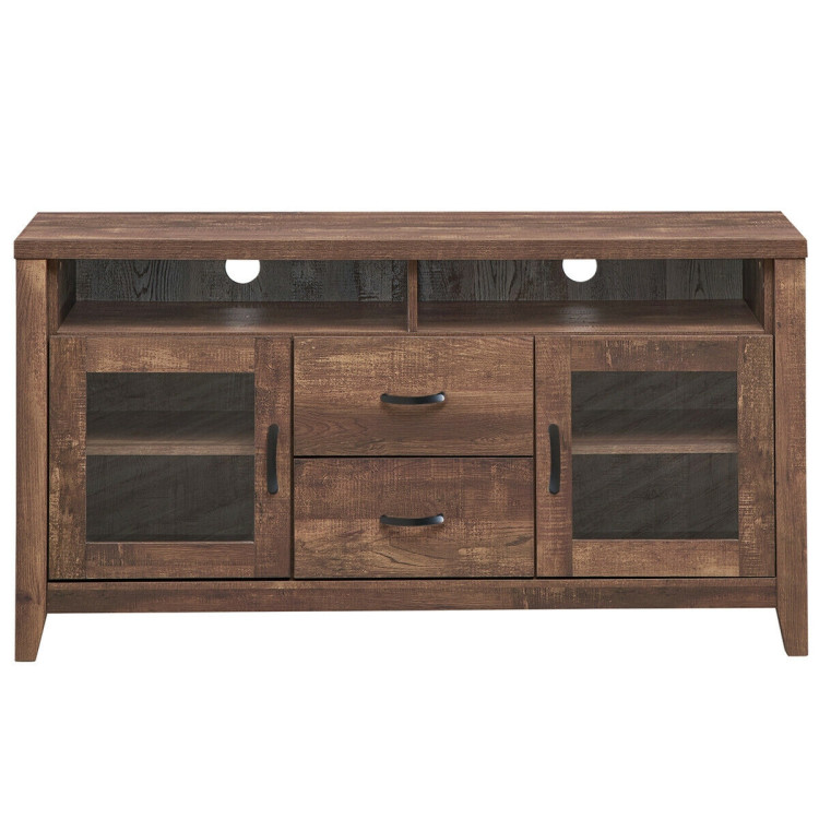Wooden Retro TV Stand with Drawers and Tempered Glass DoorsCostway Gallery View 10 of 12