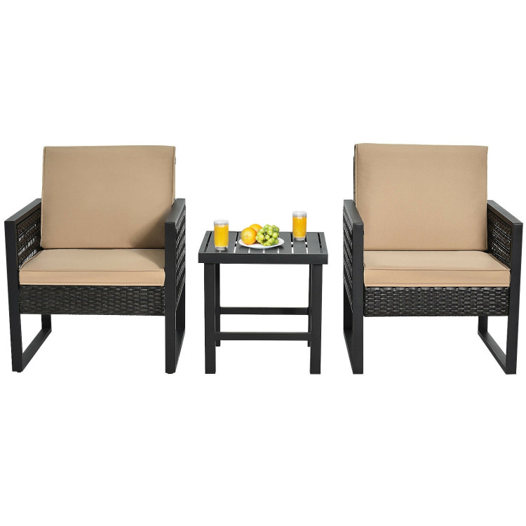 3 Pieces Patio Rattan Bistro Cushioned Furniture SetCostway Gallery View 10 of 12
