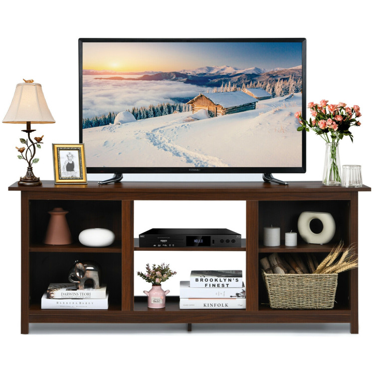 2 Tier Farmhouse Universal TV Stand for TV's up to 65 Inch Flat Screen-BrownCostway Gallery View 13 of 13