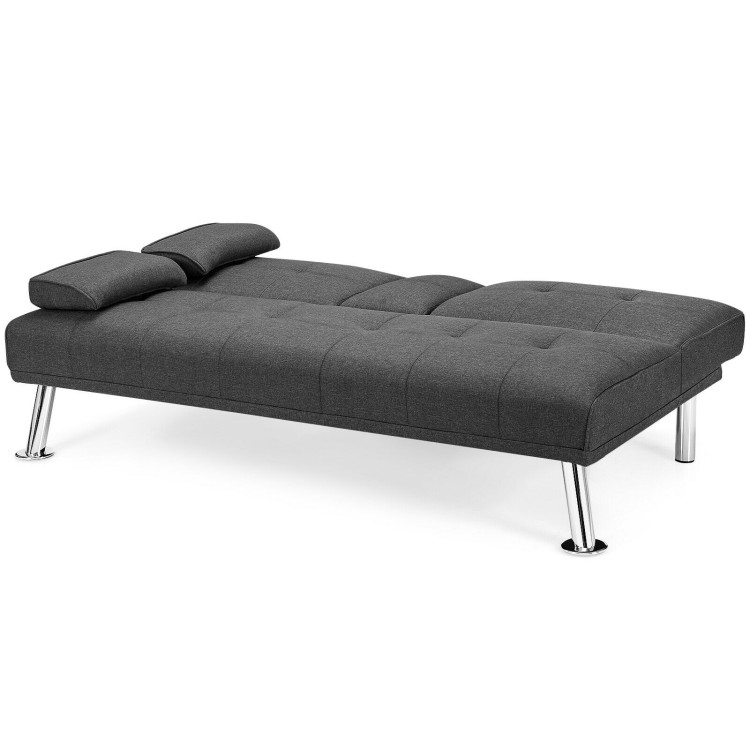 Convertible Folding Futon Sofa Bed Fabric with 2 Cup Holders-Dark GrayCostway Gallery View 10 of 13