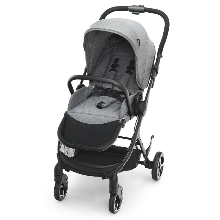 High Landscape Foldable Baby Stroller with Reversible Reclining Seat-GrayCostway Gallery View 2 of 12