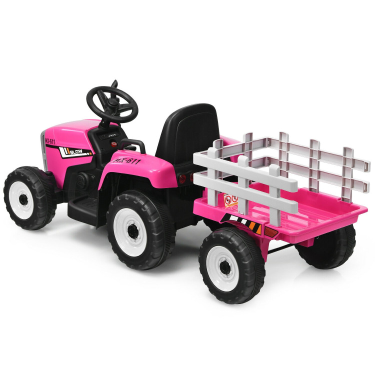 12V Ride on Tractor with 3-Gear-Shift Ground Loader for Kids 3+ Years Old-PinkCostway Gallery View 8 of 11