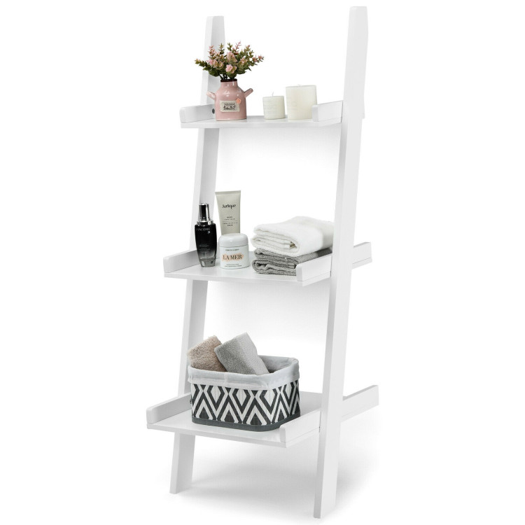 3.7 Ft 3-Tier Wooden Leaning Rack Wall Book Shelf Ladder-WhiteCostway Gallery View 9 of 13