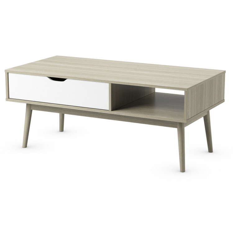 Coffee Cocktail Accent Table with Drawer and Storage Shelf-GrayCostway Gallery View 8 of 12