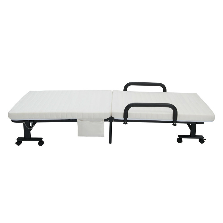 Folding Adjustable Guest Single Bed Lounge Portable with Wheels-WhiteCostway Gallery View 9 of 12