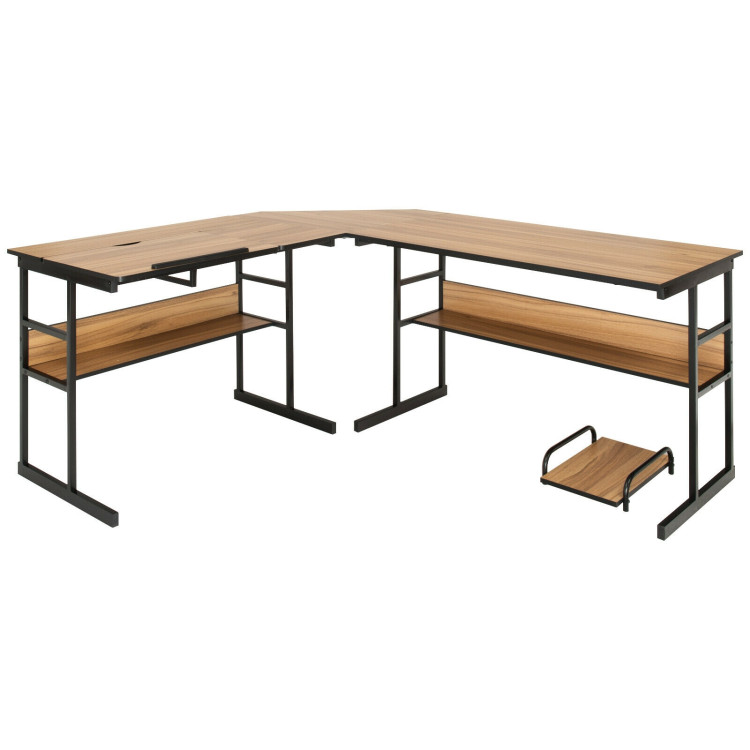 L-Shaped Computer Desk with Tiltable Tabletop-WalnutCostway Gallery View 1 of 12