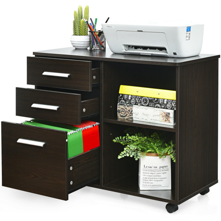 3-Drawer Mobile Lateral File Cabinet Printer Stand-EspressoCostway Gallery View 8 of 12