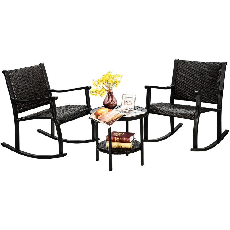 3 Pieces Patio Rattan Furniture Set with Coffee Table and Rocking ChairsCostway Gallery View 9 of 12